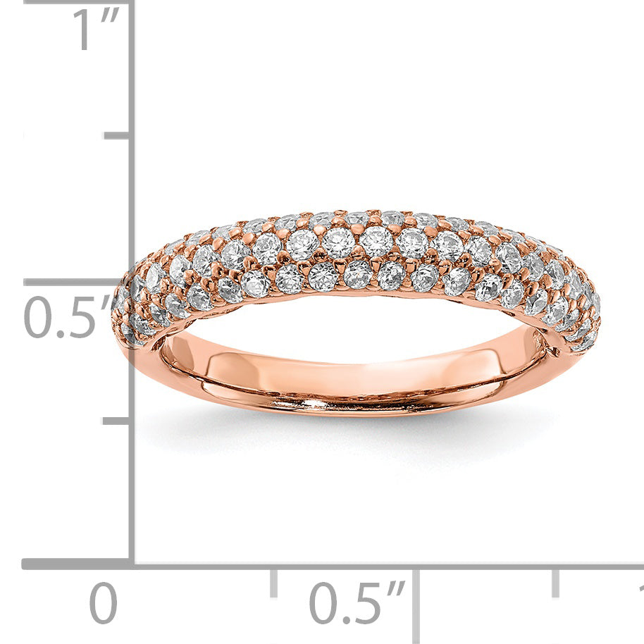 Sterling Silver Pav‚ Rose Gold-plated 61 Stone CZ Ring