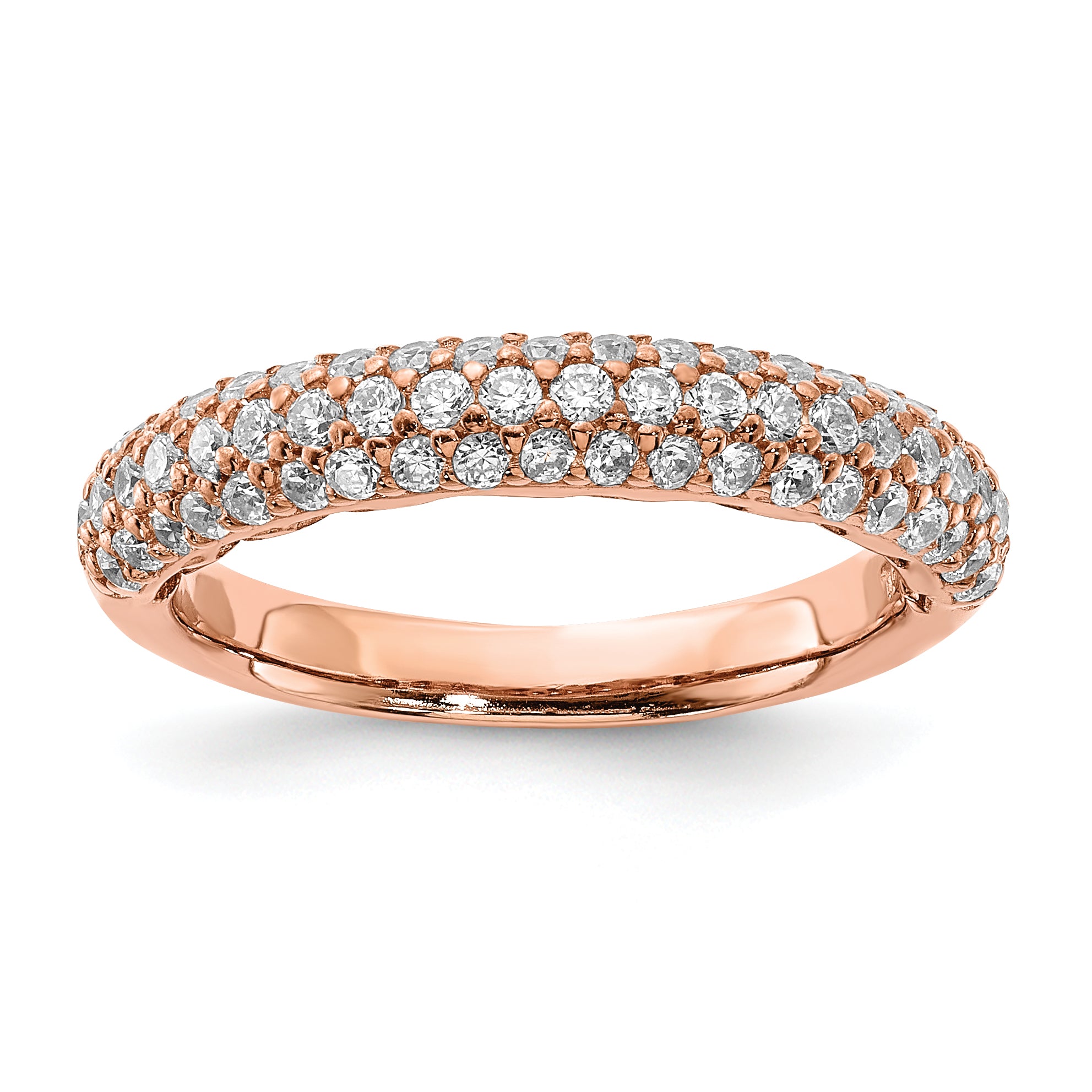 Sterling Silver Pav‚ Rose Gold-plated 61 Stone CZ Ring