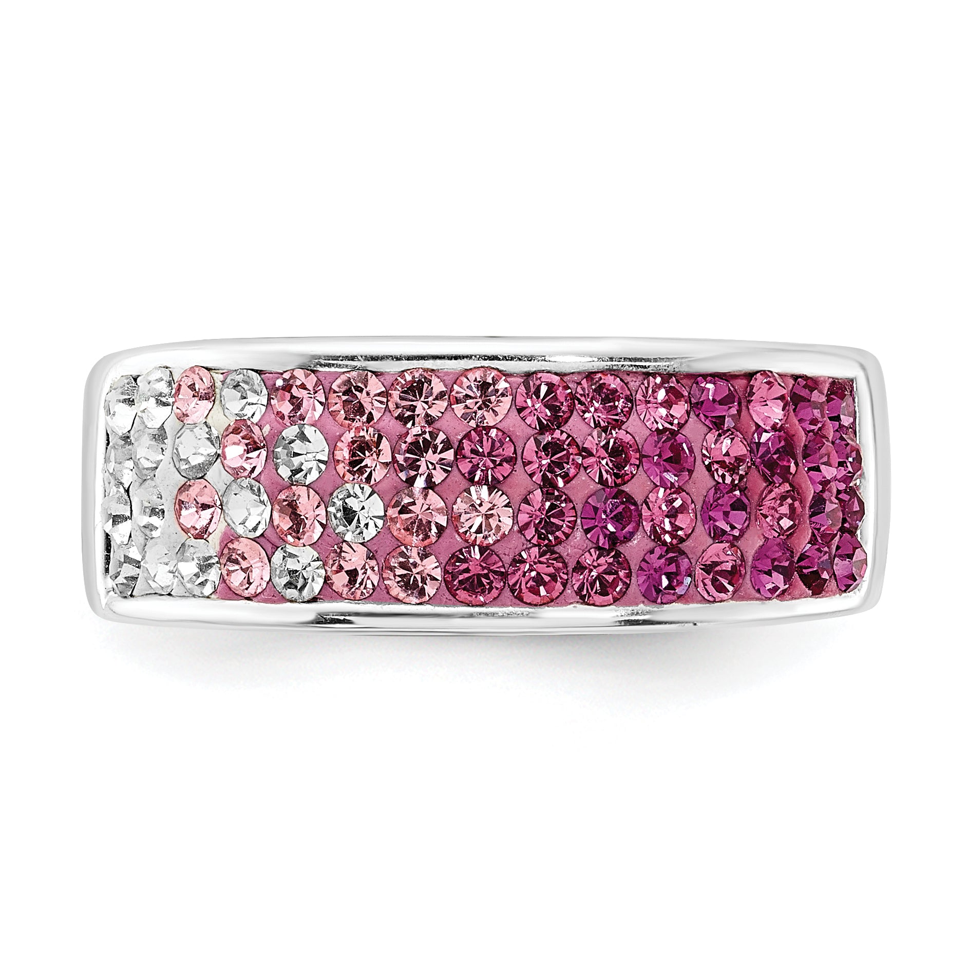 Sterling Silver Stellux Crystal Pink & White Ombre Band Ring