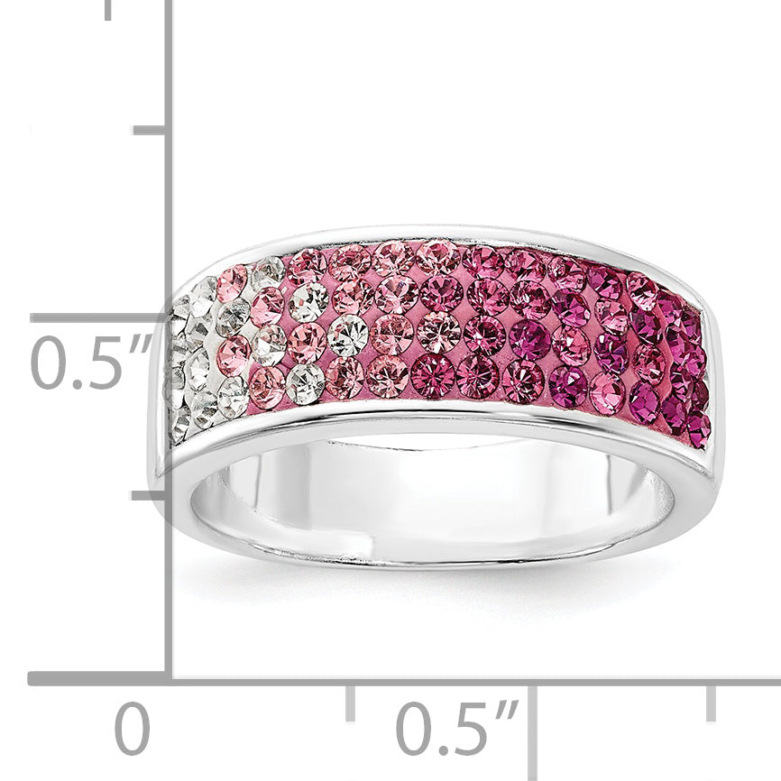 Sterling Silver Stellux Crystal Pink & White Ombre Band Ring