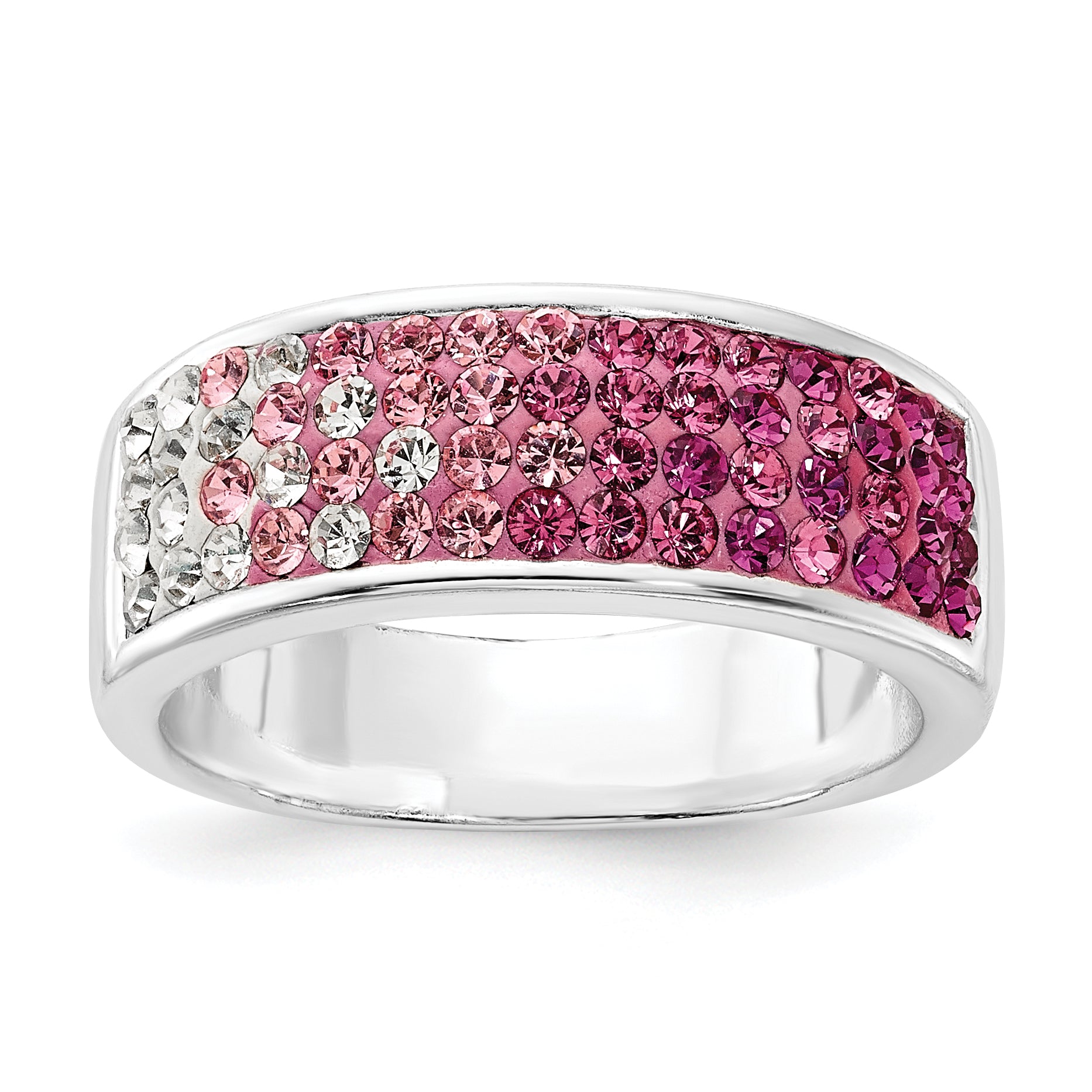 Sterling Silver Stellux Crystal Pink & White Ombre Band Ring