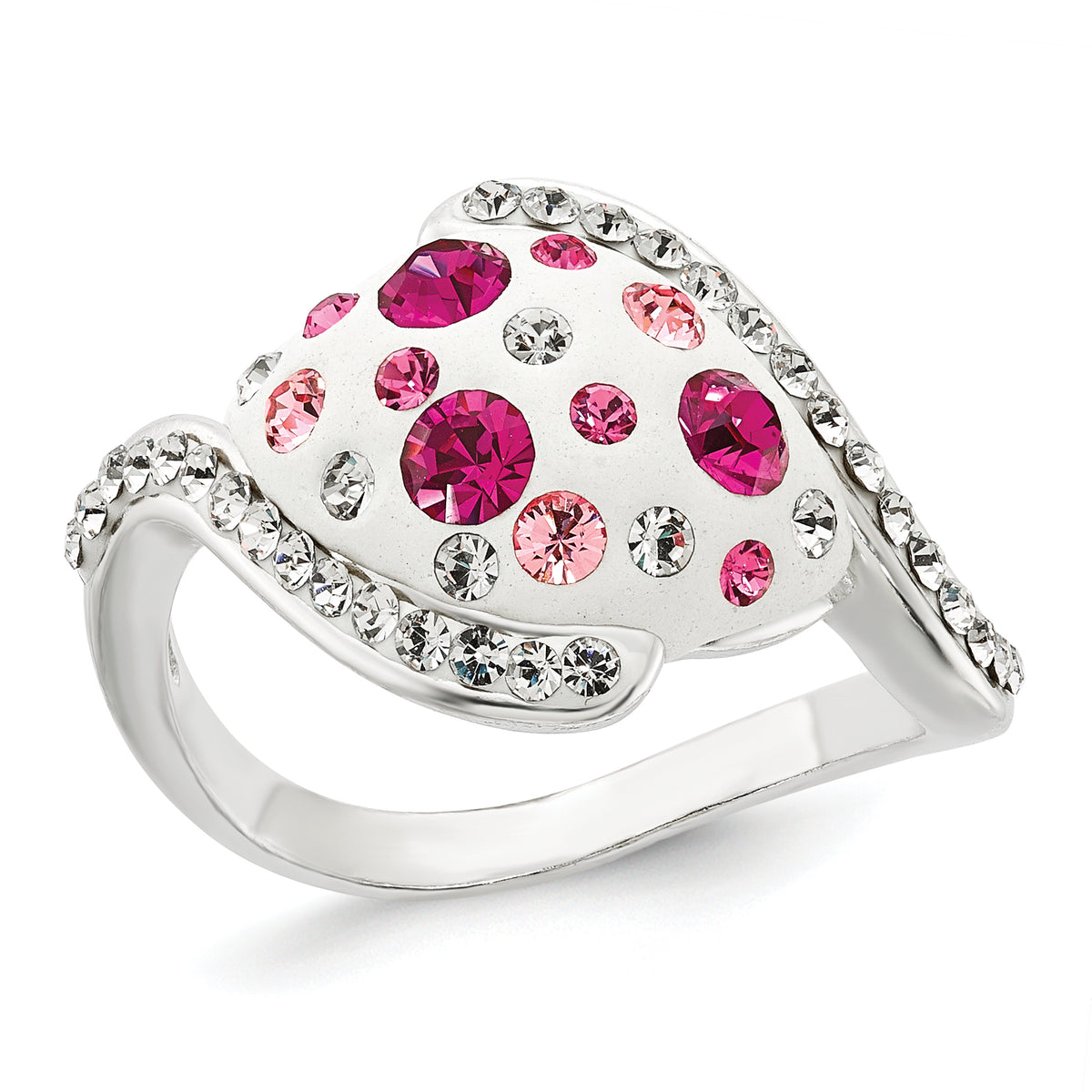 Sterling Silver Pink and White Stellux Crystal Ring