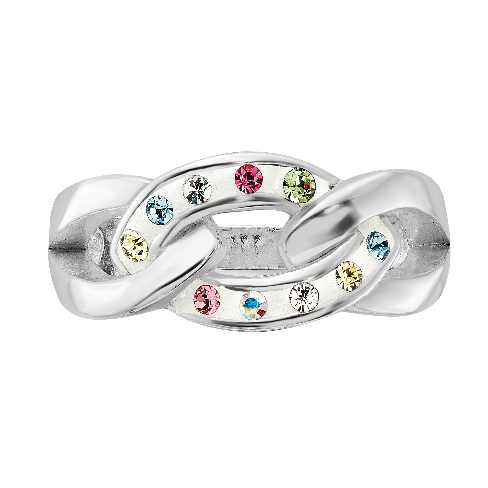 Sterling Silver Stellux Multi-Color Crystal Link Ring