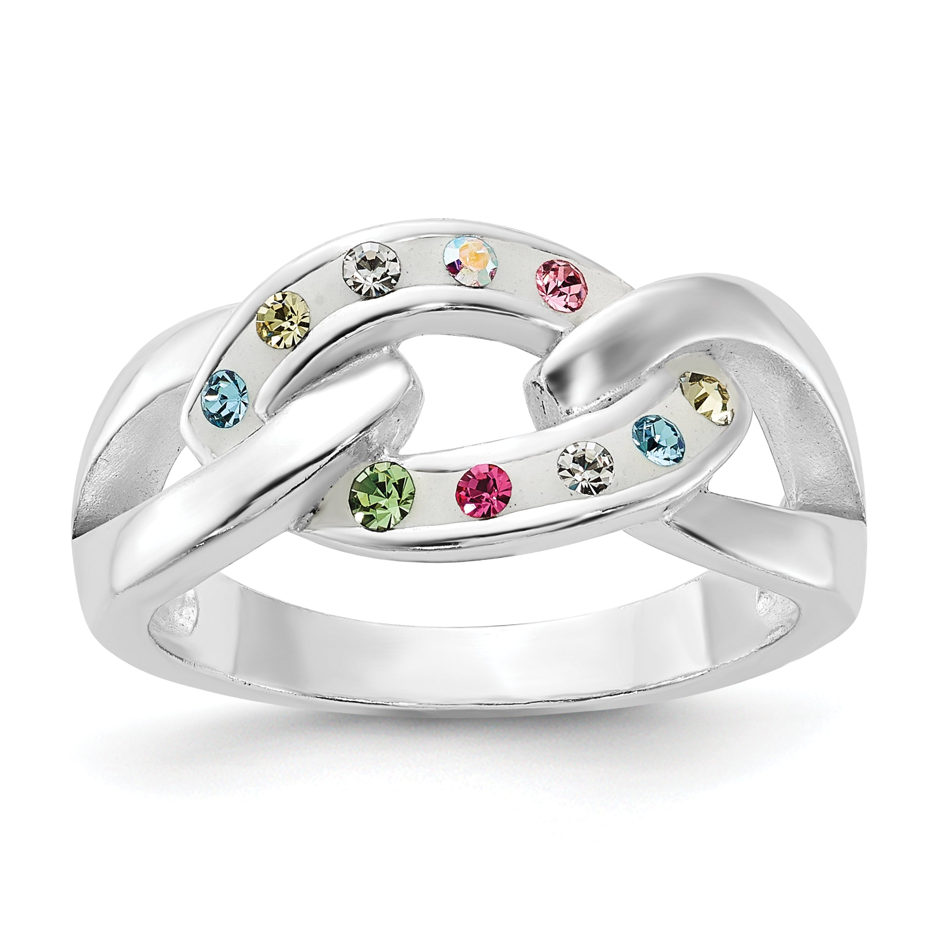 Sterling Silver Stellux Multi-Color Crystal Link Ring