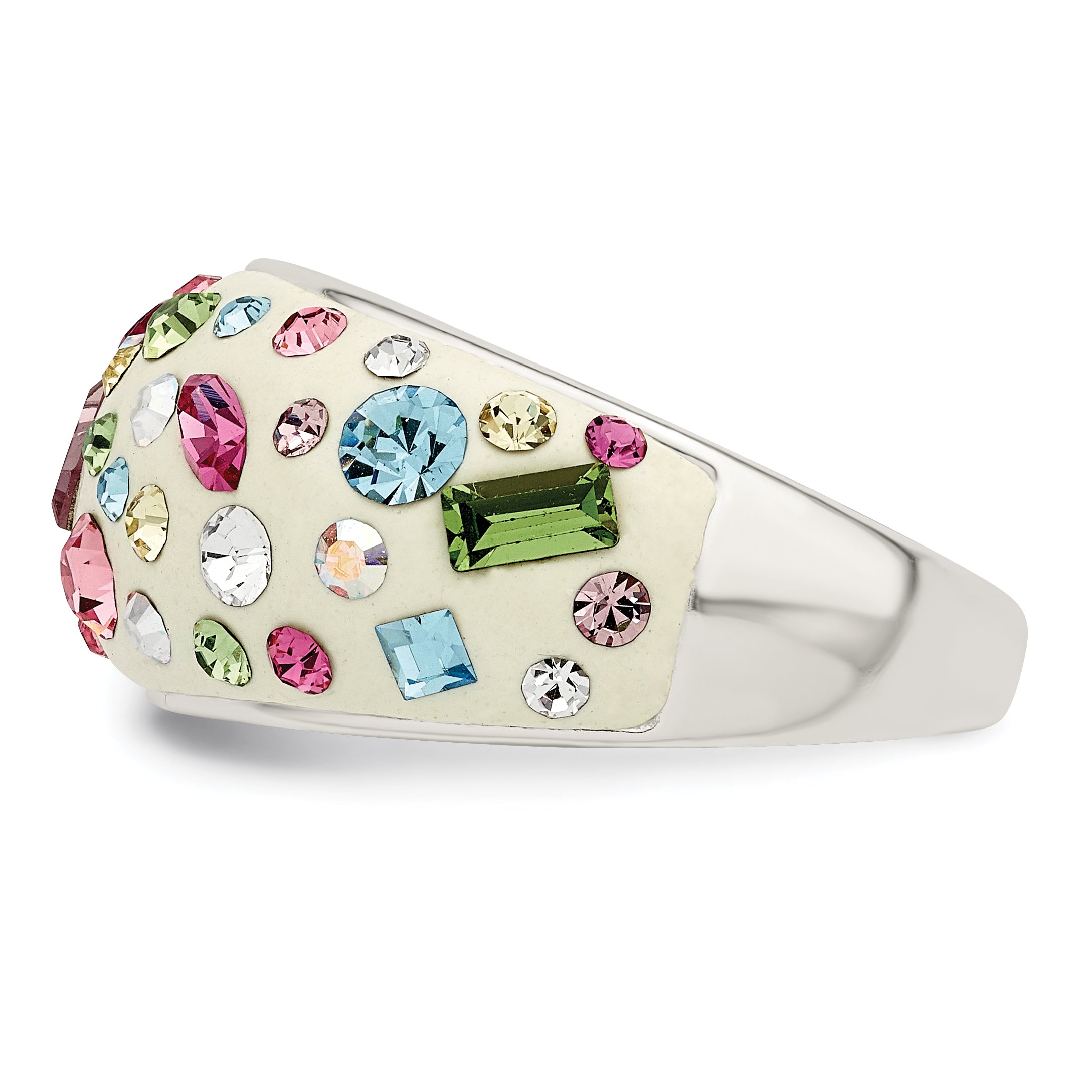 Sterling Silver Stellux Crystal Multi-Color White Ring