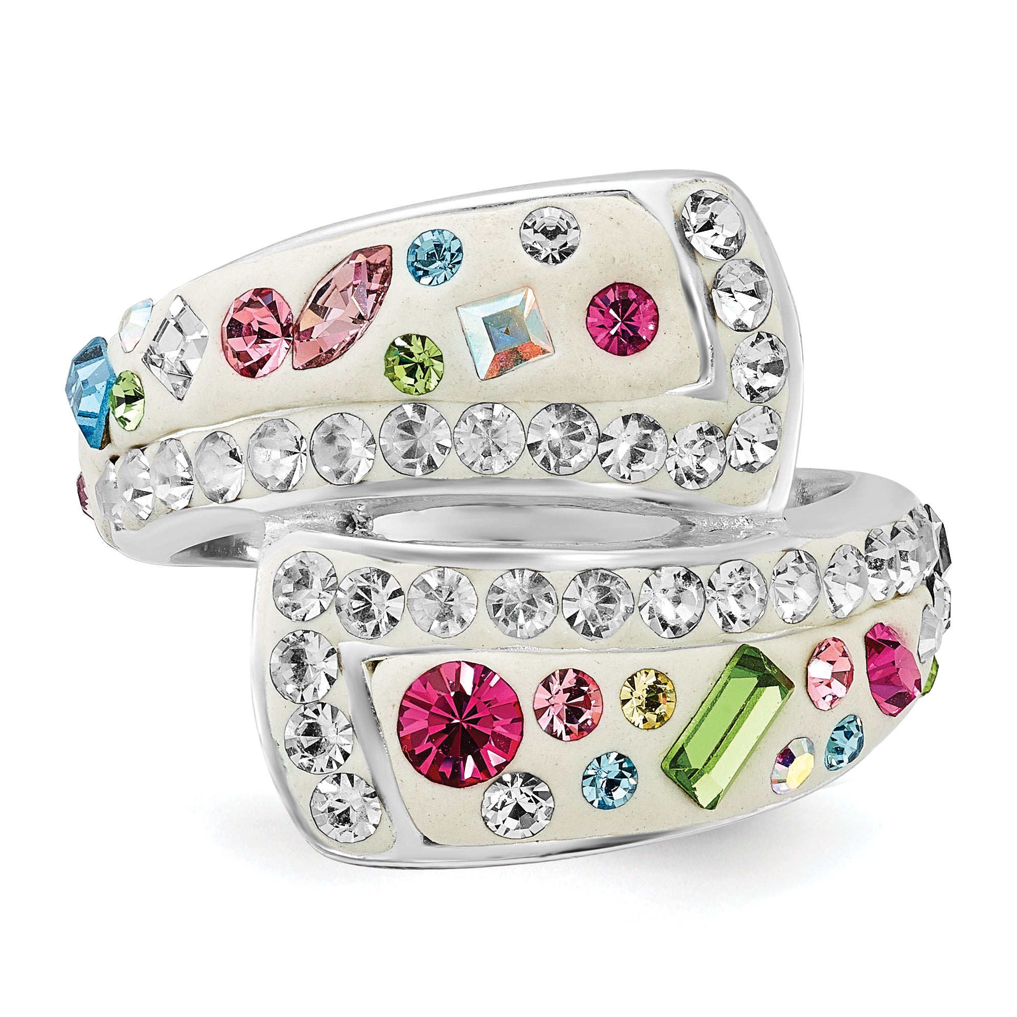 Sterling Silver Stellux Multi-Color Crystal White Ring