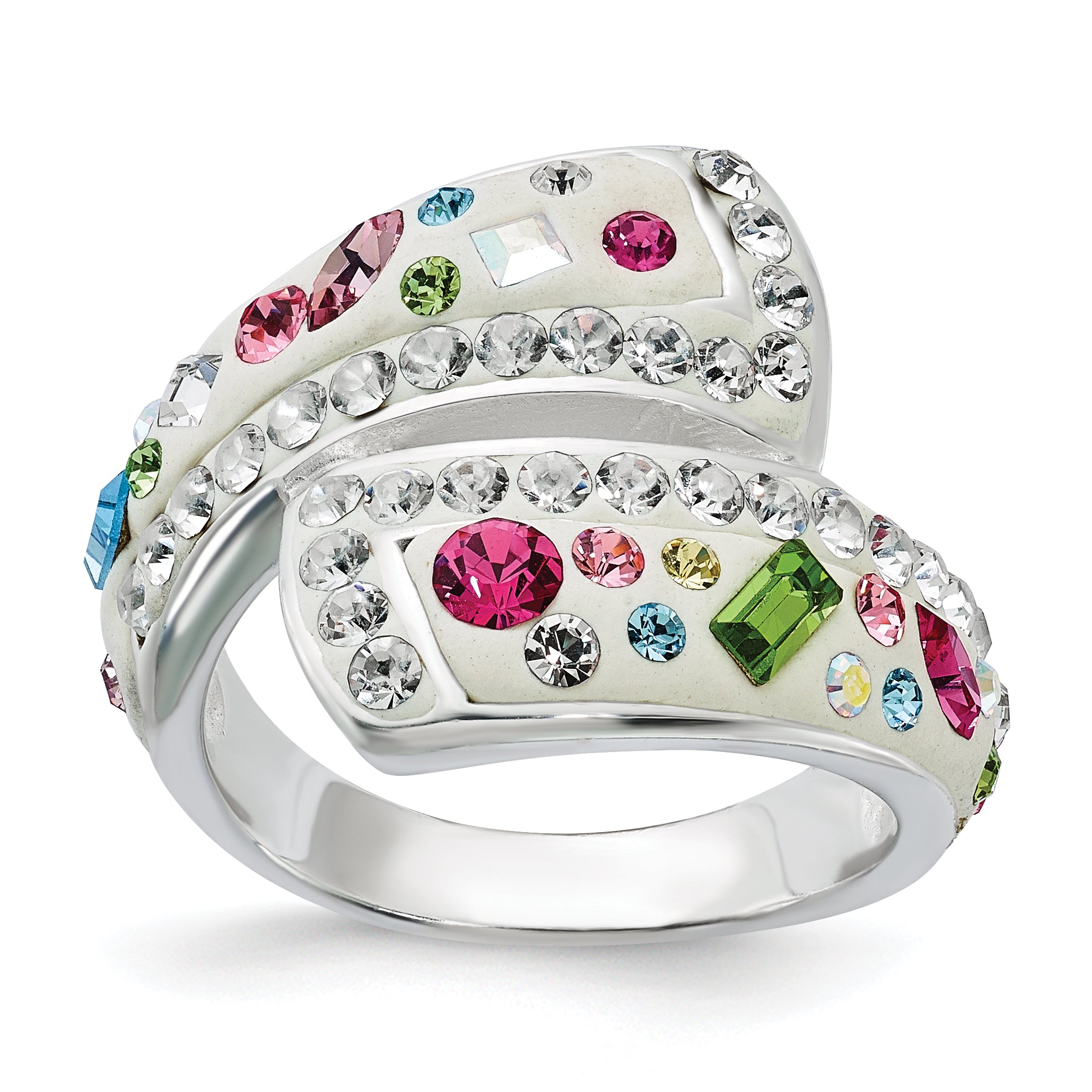 Sterling Silver Stellux Multi-Color Crystal White Ring