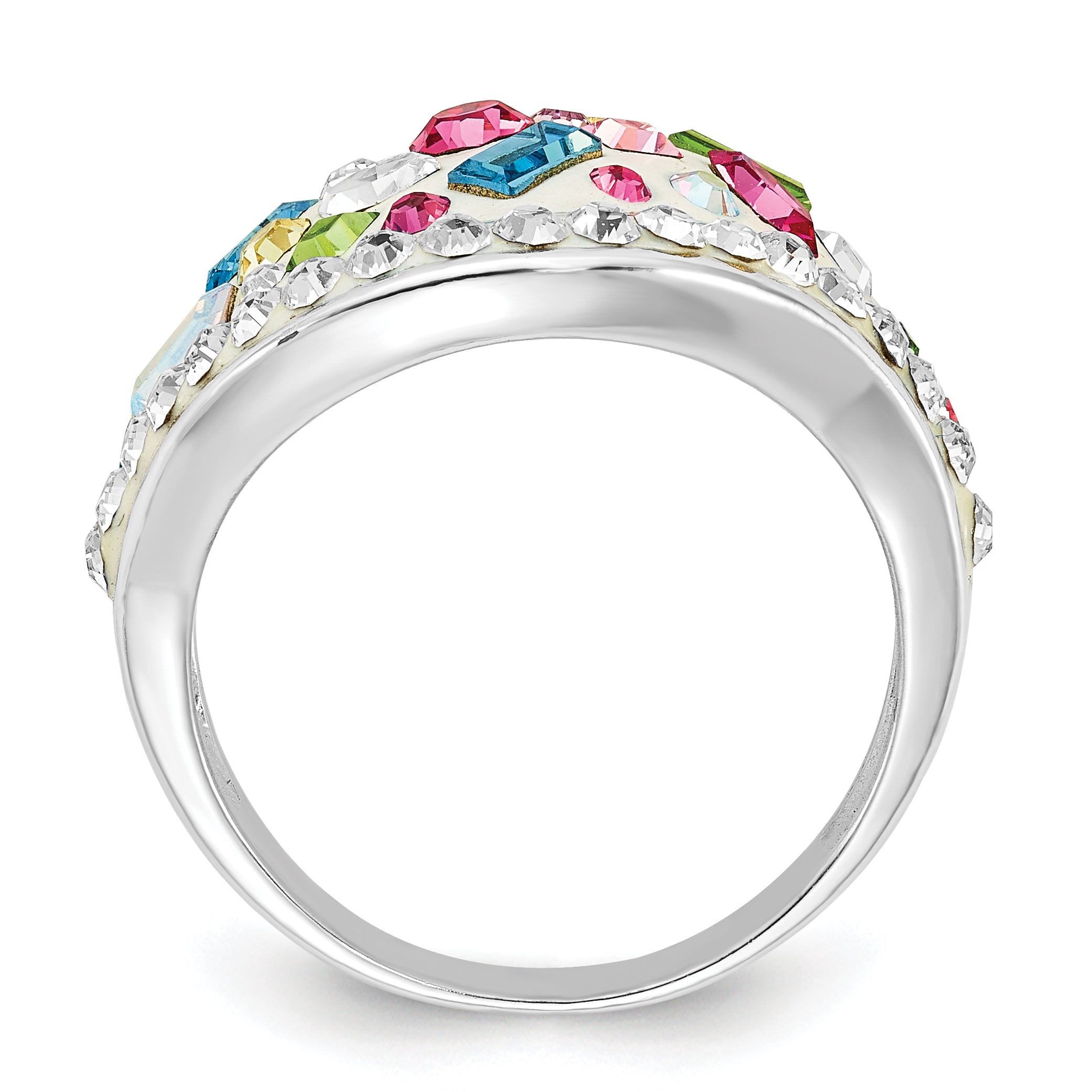 Sterling Silver Stellux Multi-Color Crystal White Ring