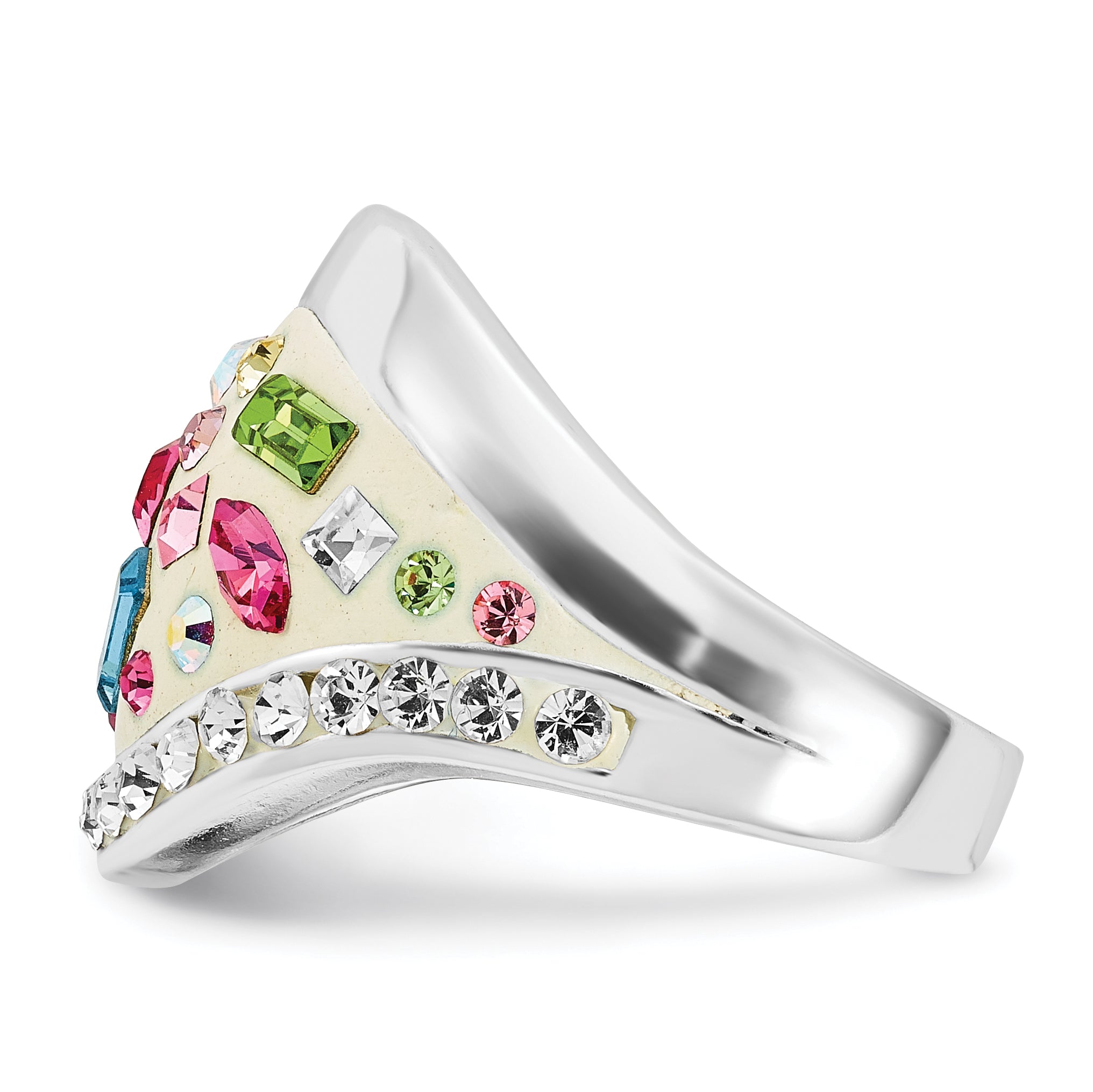 Sterling Silver Stellux Multi-Color Crystal White Ring