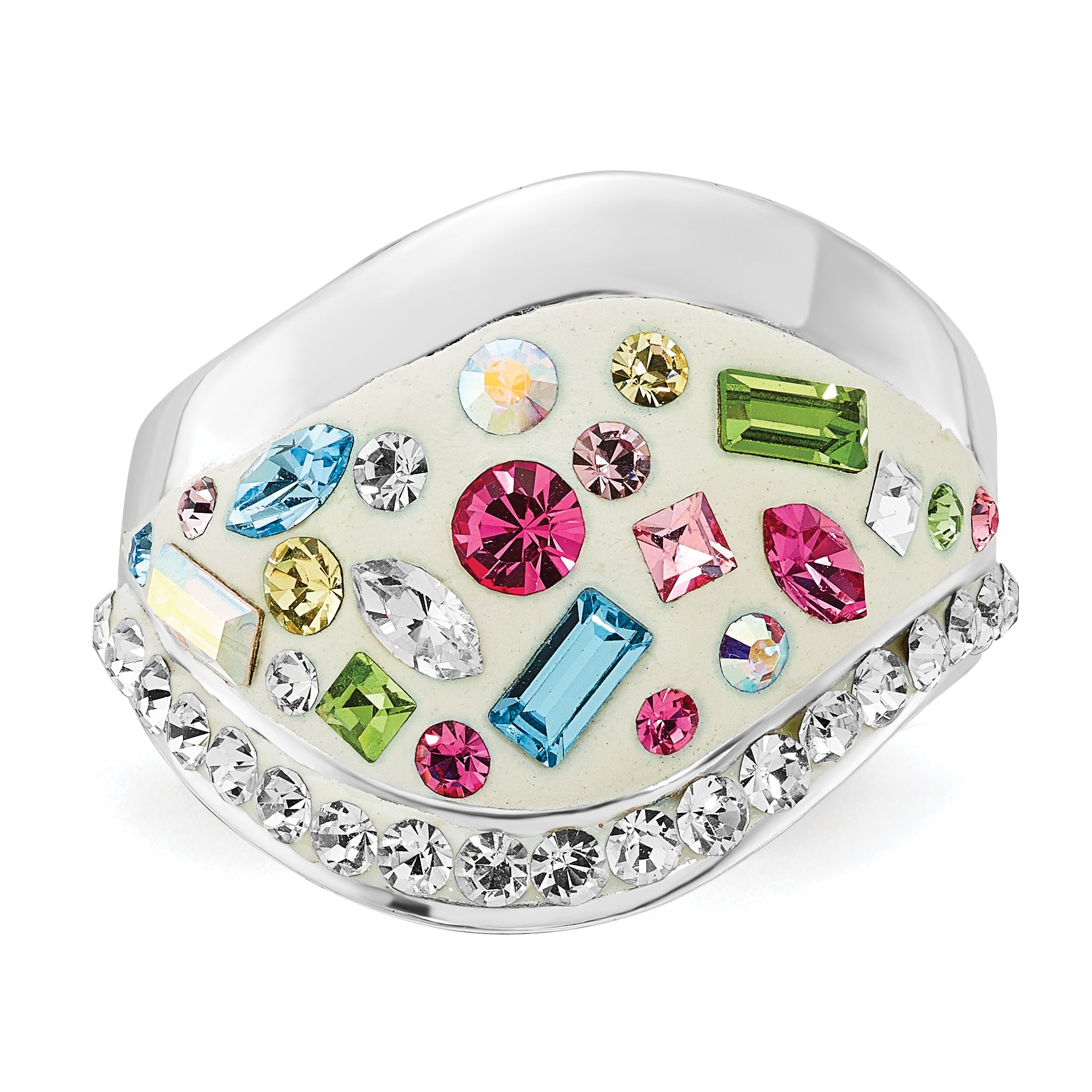 Sterling Silver Stellux Multi-Color Crystal White Ring