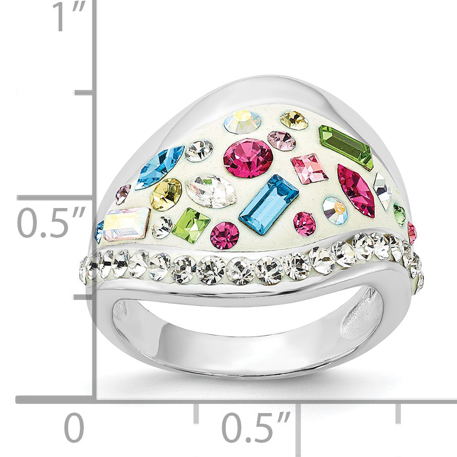 Sterling Silver Stellux Multi-Color Crystal White Ring