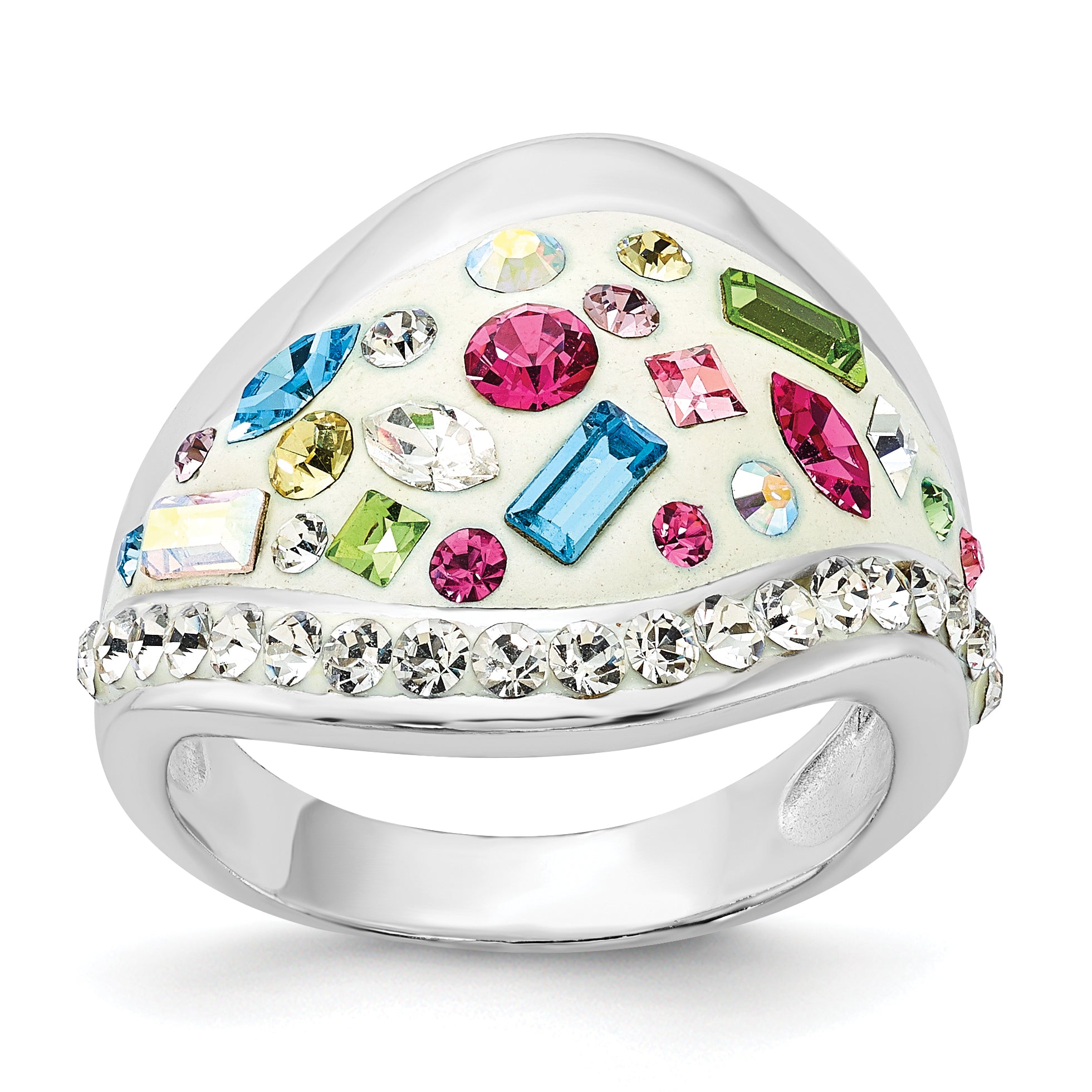 Sterling Silver Stellux Multi-Color Crystal White Ring