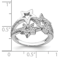 Sterling Silver Rhodium Plated CZ Triple Star Ring