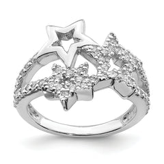 Sterling Silver Rhodium Plated CZ Triple Star Ring