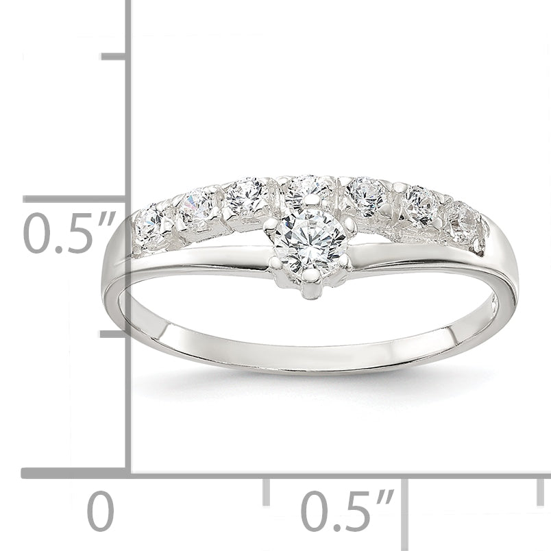 Sterling Silver Row and Solitaire CZ Ring