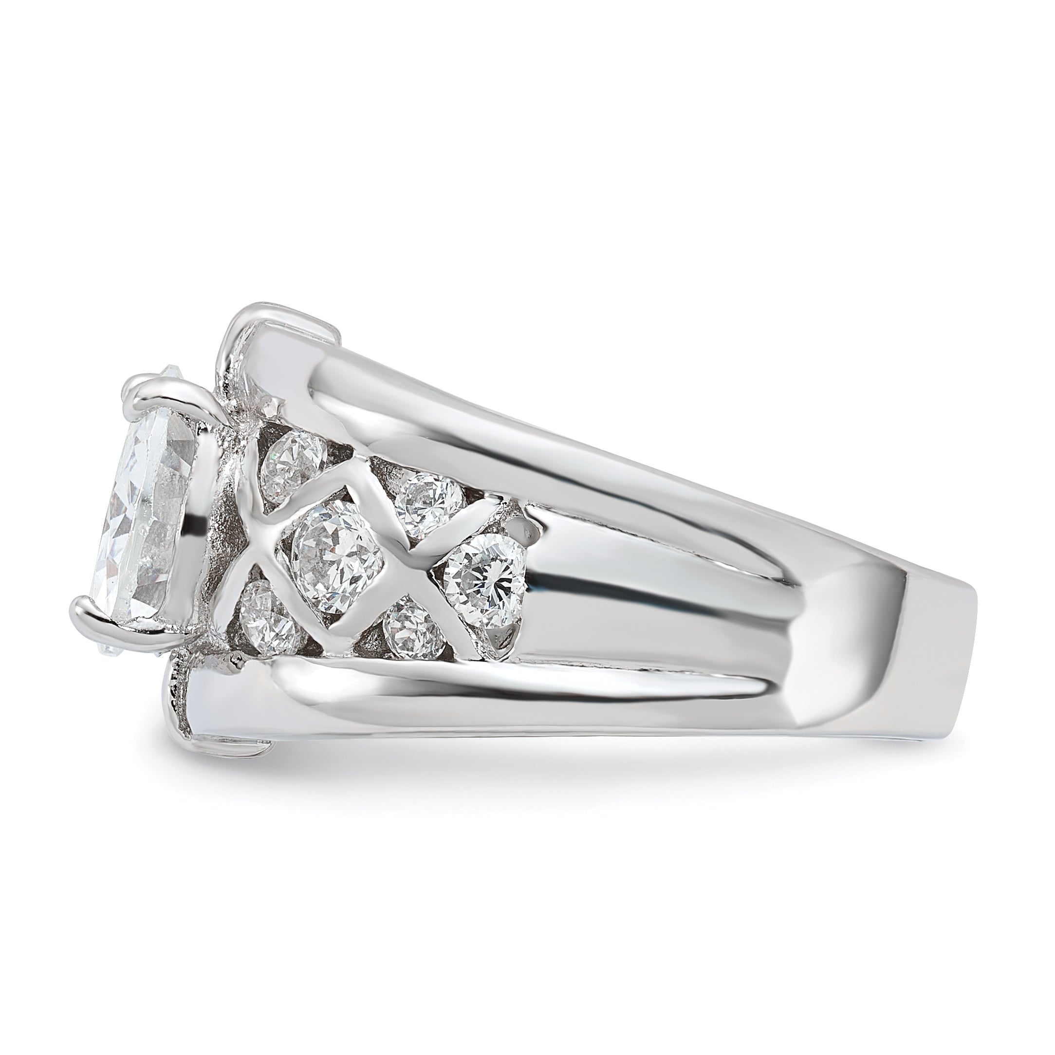 Sterling Silver Rhodium Plated CZ Ring