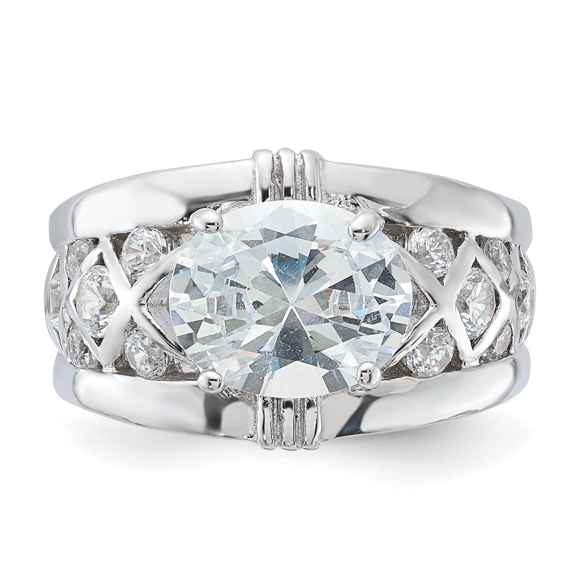 Sterling Silver Rhodium Plated CZ Ring