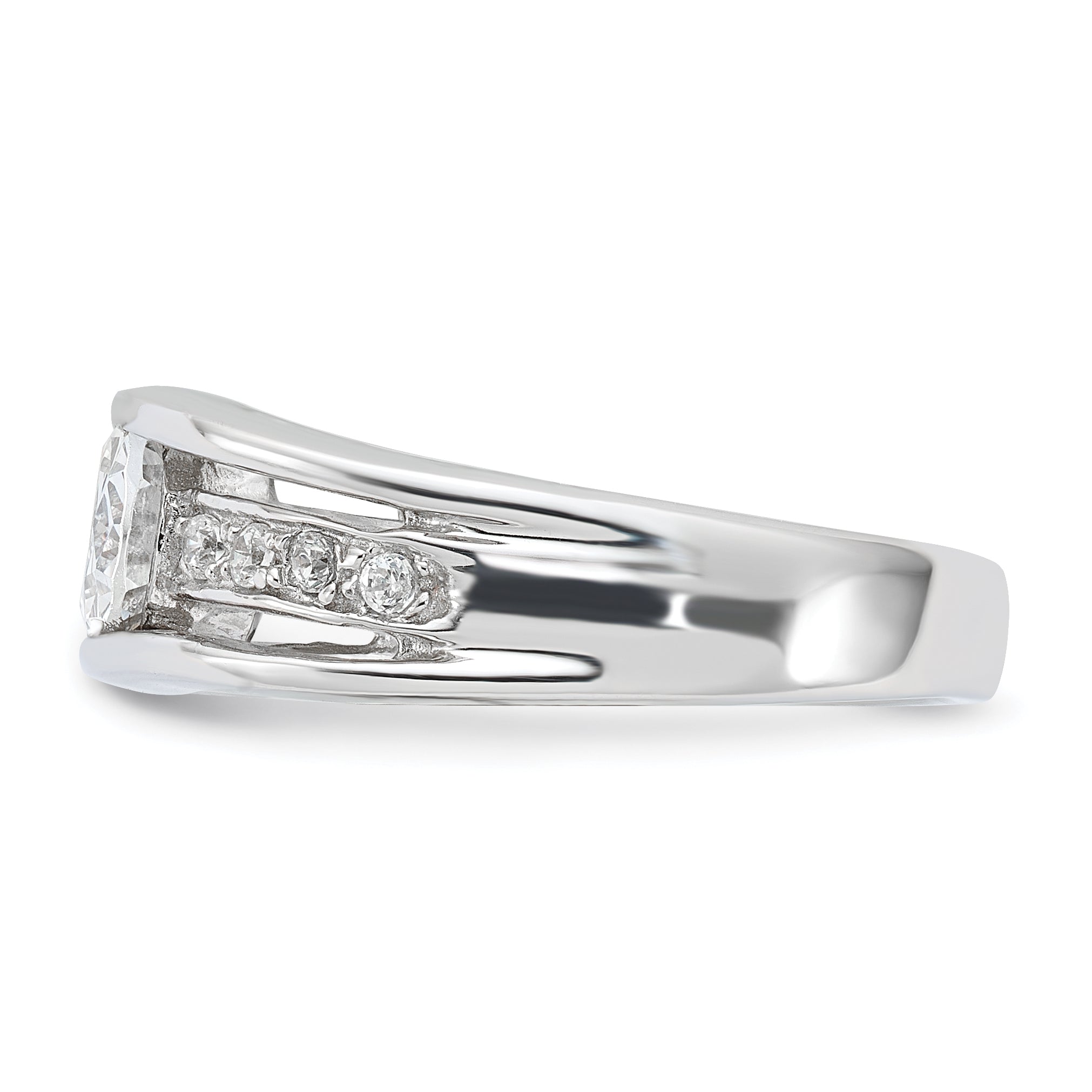 Sterling Silver Rhodium Plated Oval CZ Ring