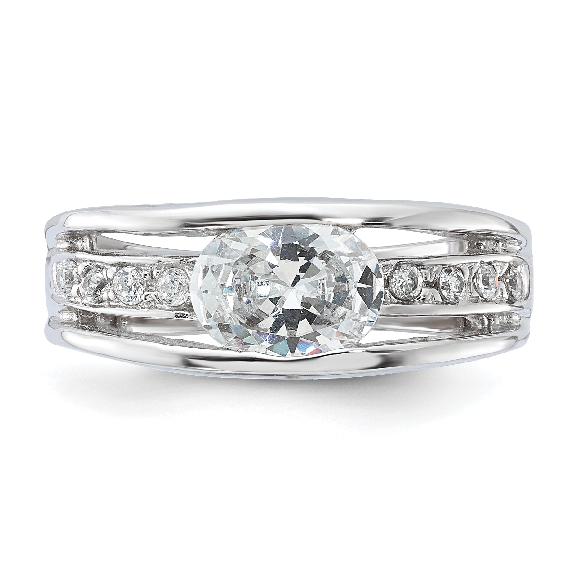 Sterling Silver Rhodium Plated Oval CZ Ring