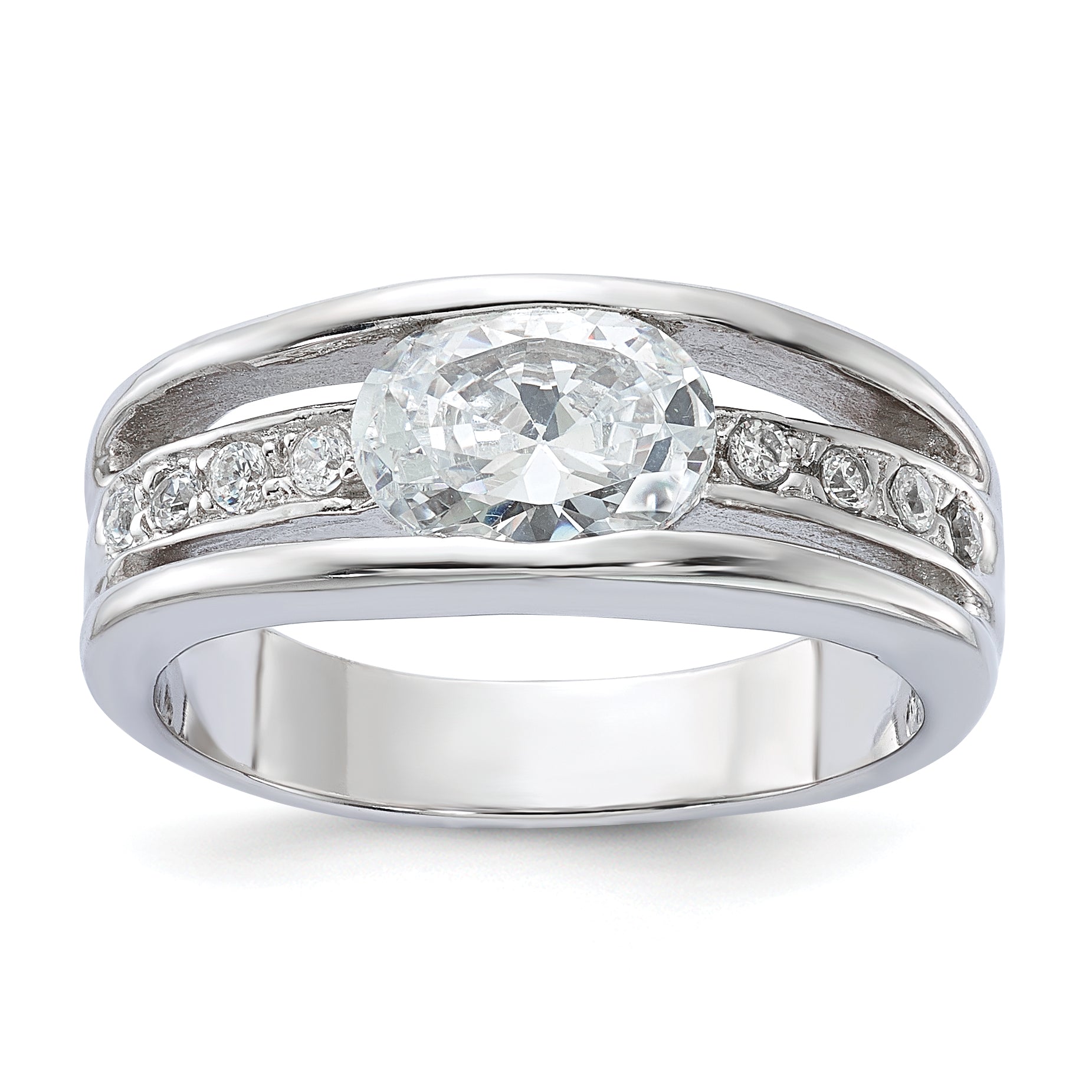 Sterling Silver Rhodium Plated Oval CZ Ring