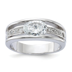 Sterling Silver Rhodium Plated Oval CZ Ring