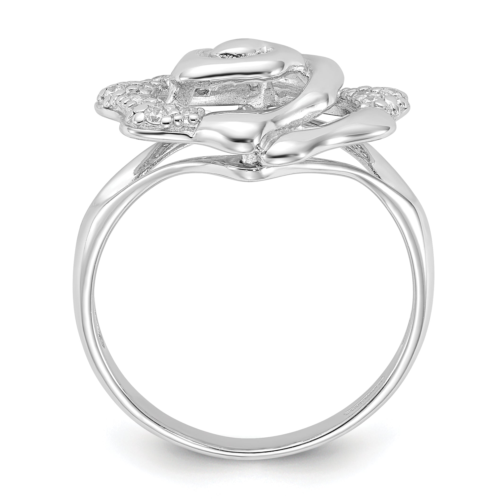 Sterling Silver Rhodium Plated CZ Rose Ring