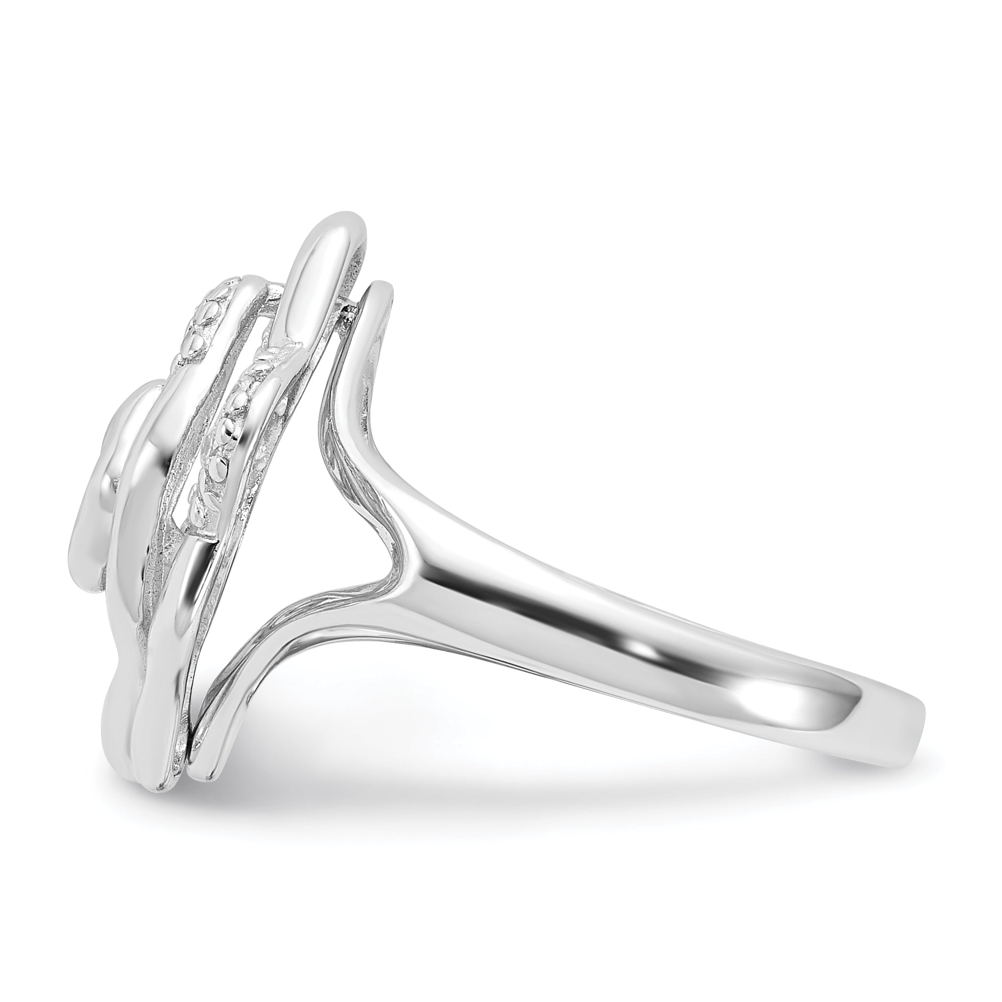 Sterling Silver Rhodium Plated CZ Rose Ring