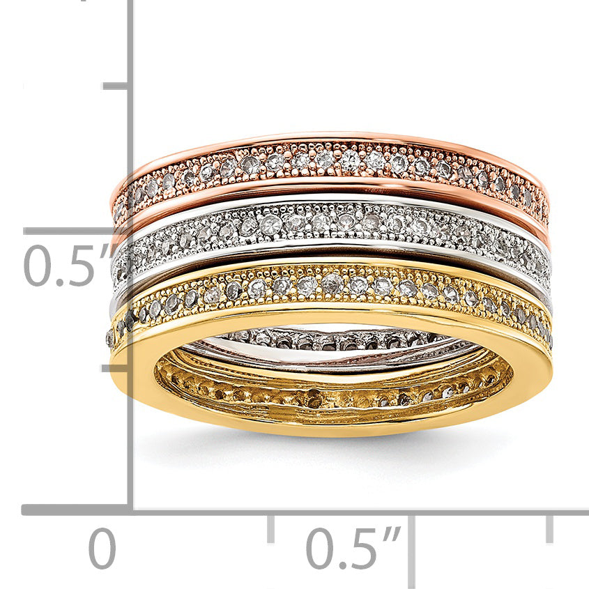 Sterling Silver Gold-tone & Rose-tone Vermeil Trio Stackable Ring Set