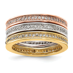 Sterling Silver Gold-tone & Rose-tone Vermeil Trio Stackable Ring Set