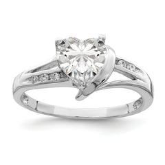 Sterling Silver Rhodium Plated CZ Heart Ring