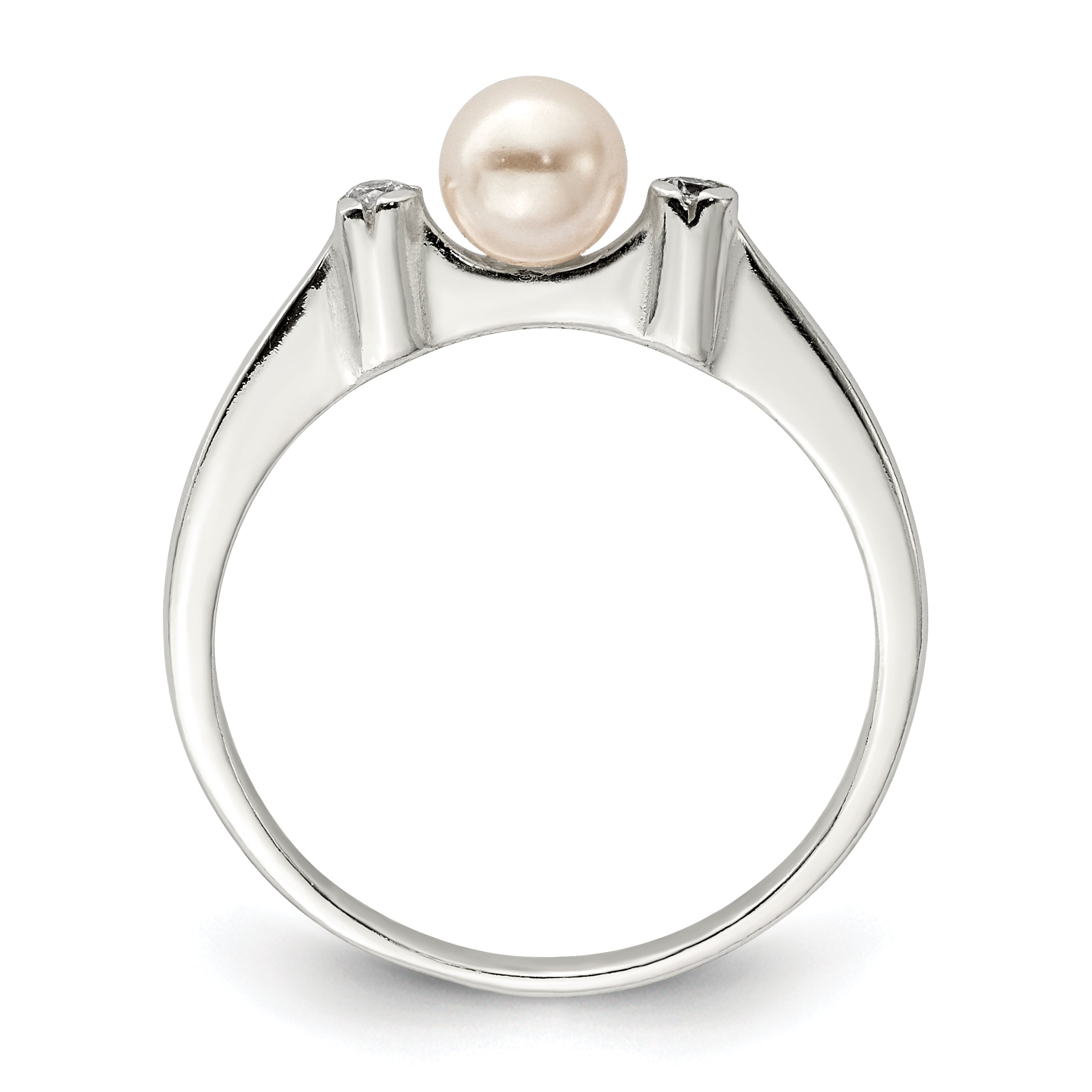 Sterling Silver CZ Imitation Pearl Ring