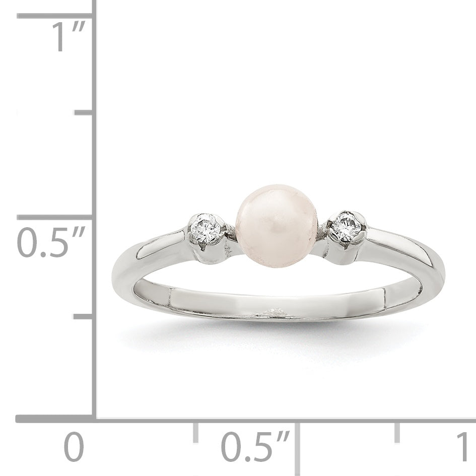 Sterling Silver CZ Imitation Pearl Ring