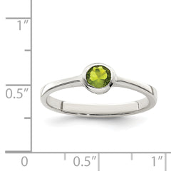 Sterling Silver Lime Green Round Bezel CZ Ring