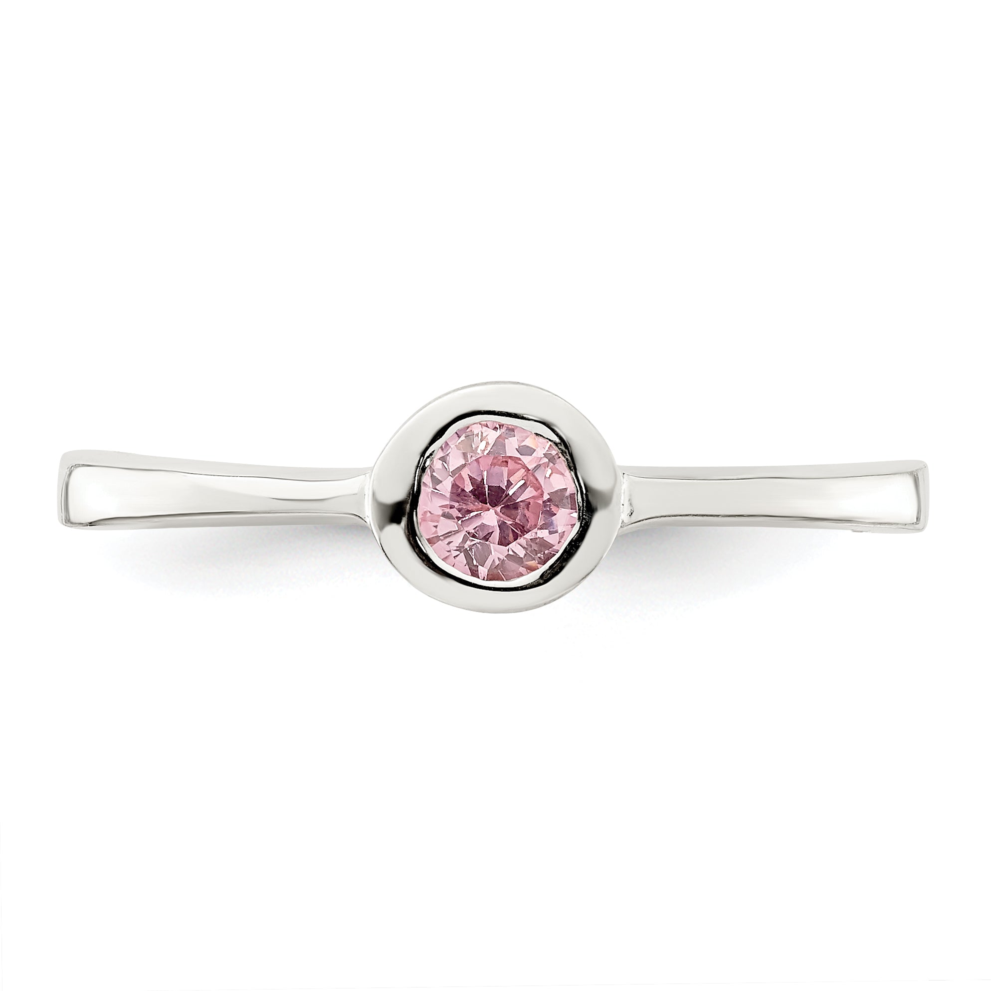 Sterling Silver Pink Round Bezel CZ Ring