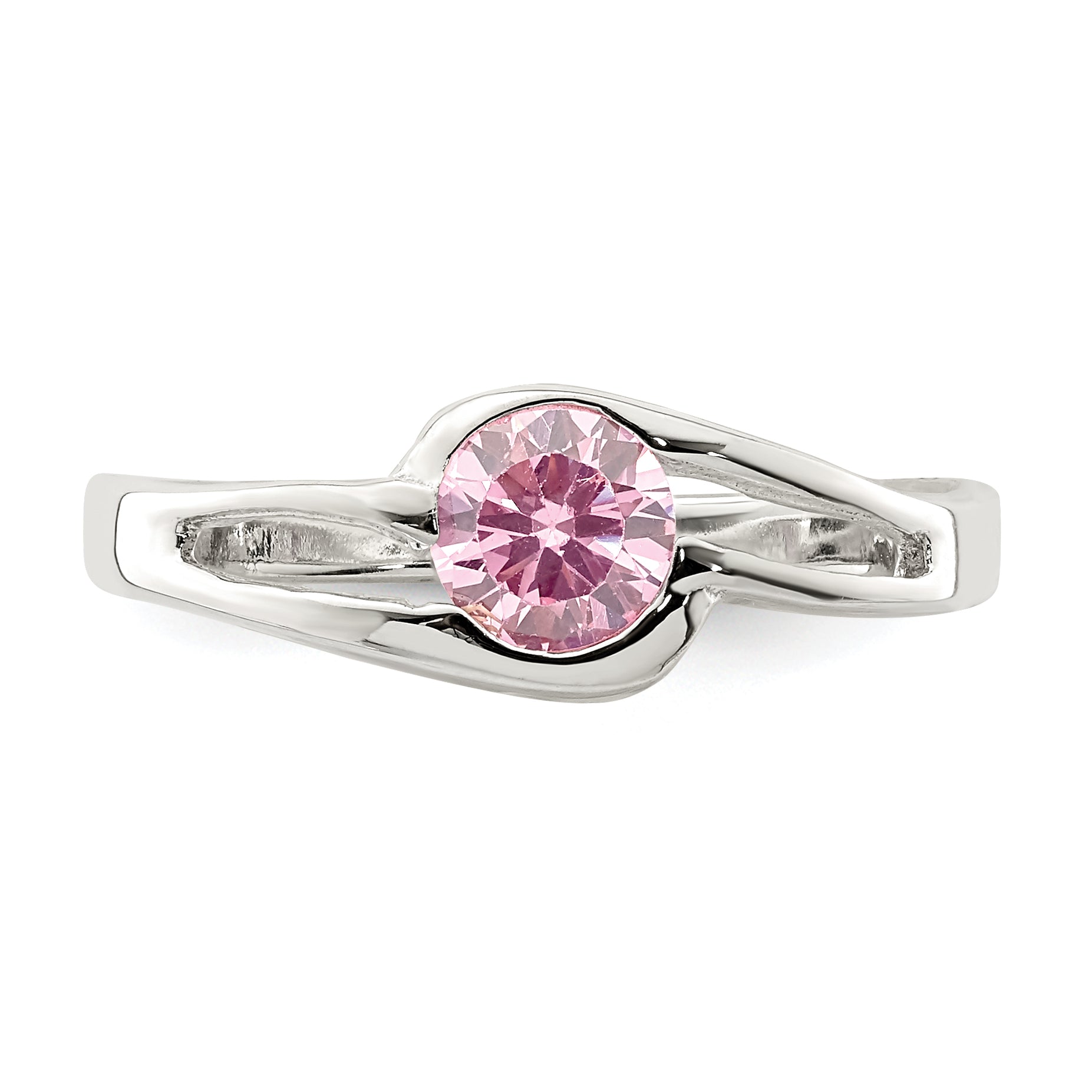 Sterling Silver Pink Round Bezel CZ Ring