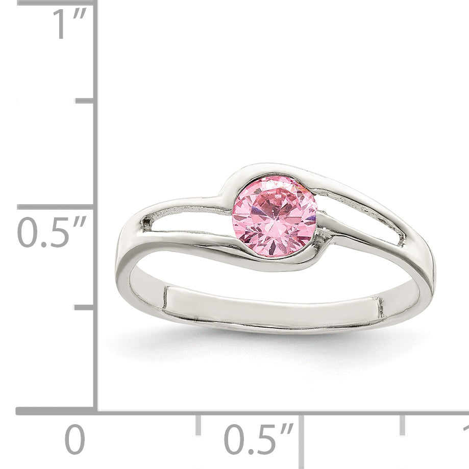 Sterling Silver Pink Round Bezel CZ Ring