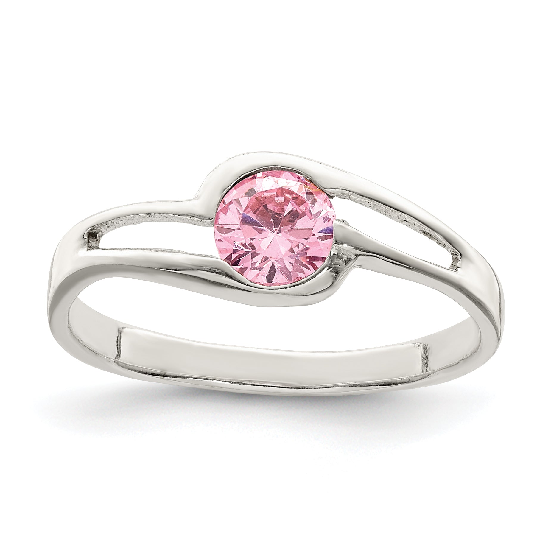 Sterling Silver Pink Round Bezel CZ Ring