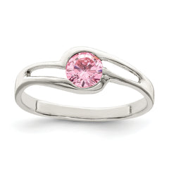 Sterling Silver Pink Round Bezel CZ Ring