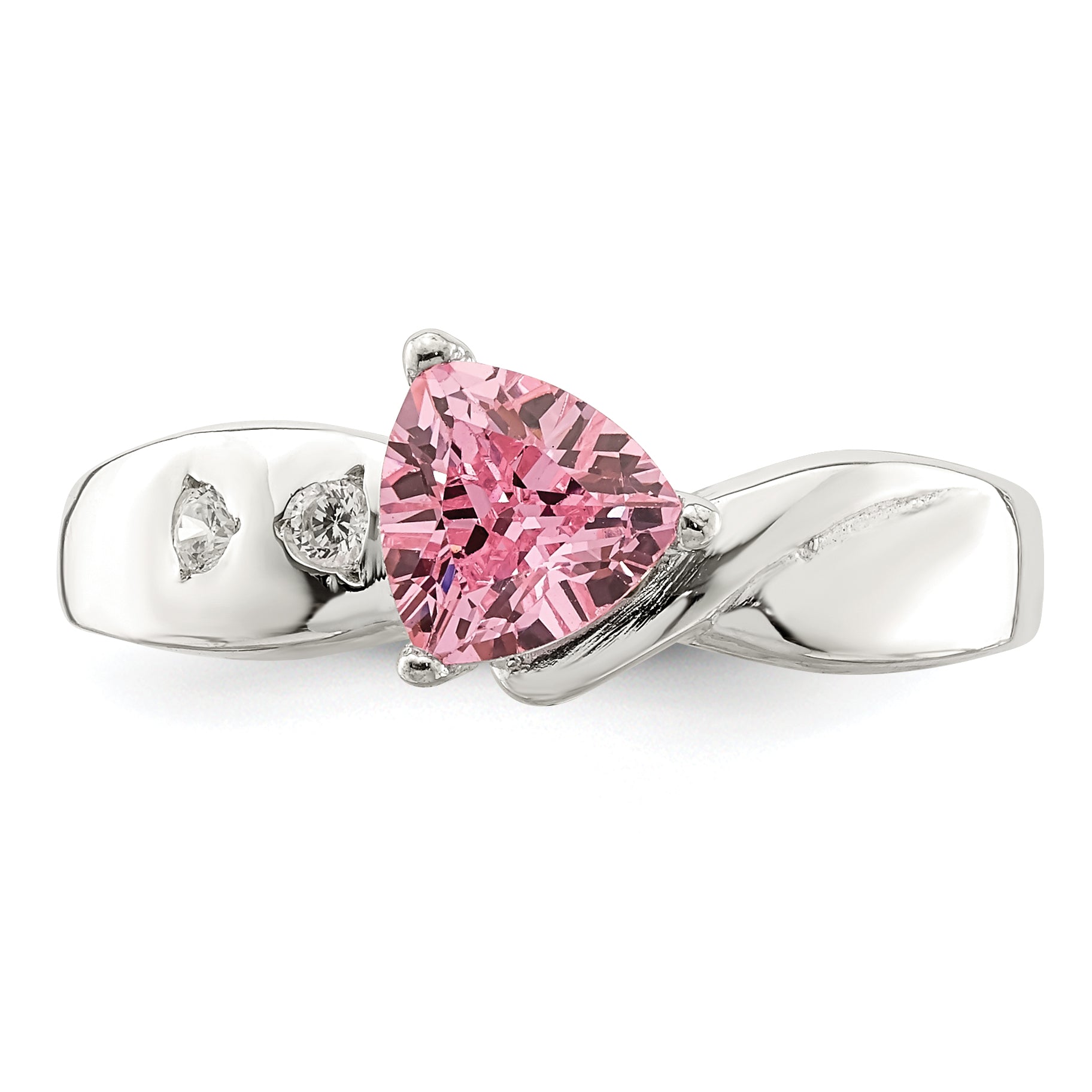 Sterling Silver Pink Trillion CZ Ring