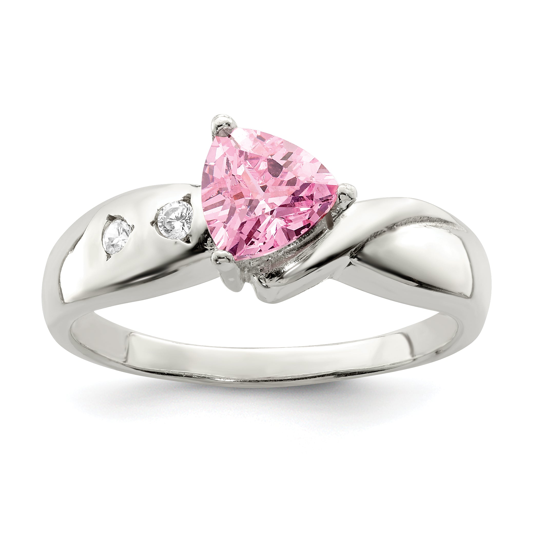 Sterling Silver Pink Trillion CZ Ring