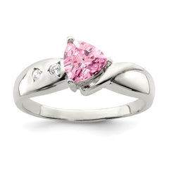 Sterling Silver Pink Trillion CZ Ring