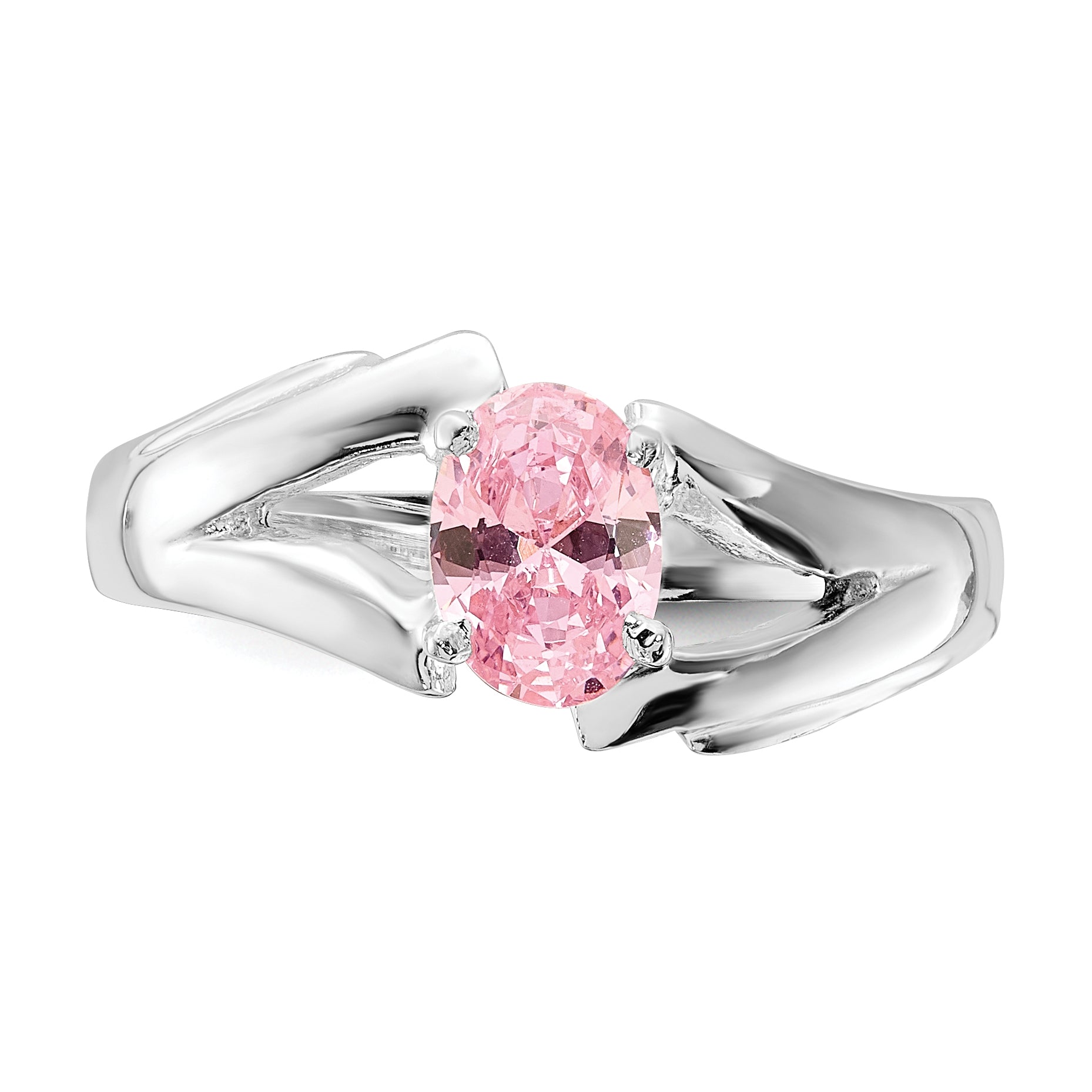 Sterling Silver Polished Pink Oval CZ Ring