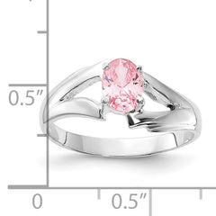 Sterling Silver Polished Pink Oval CZ Ring