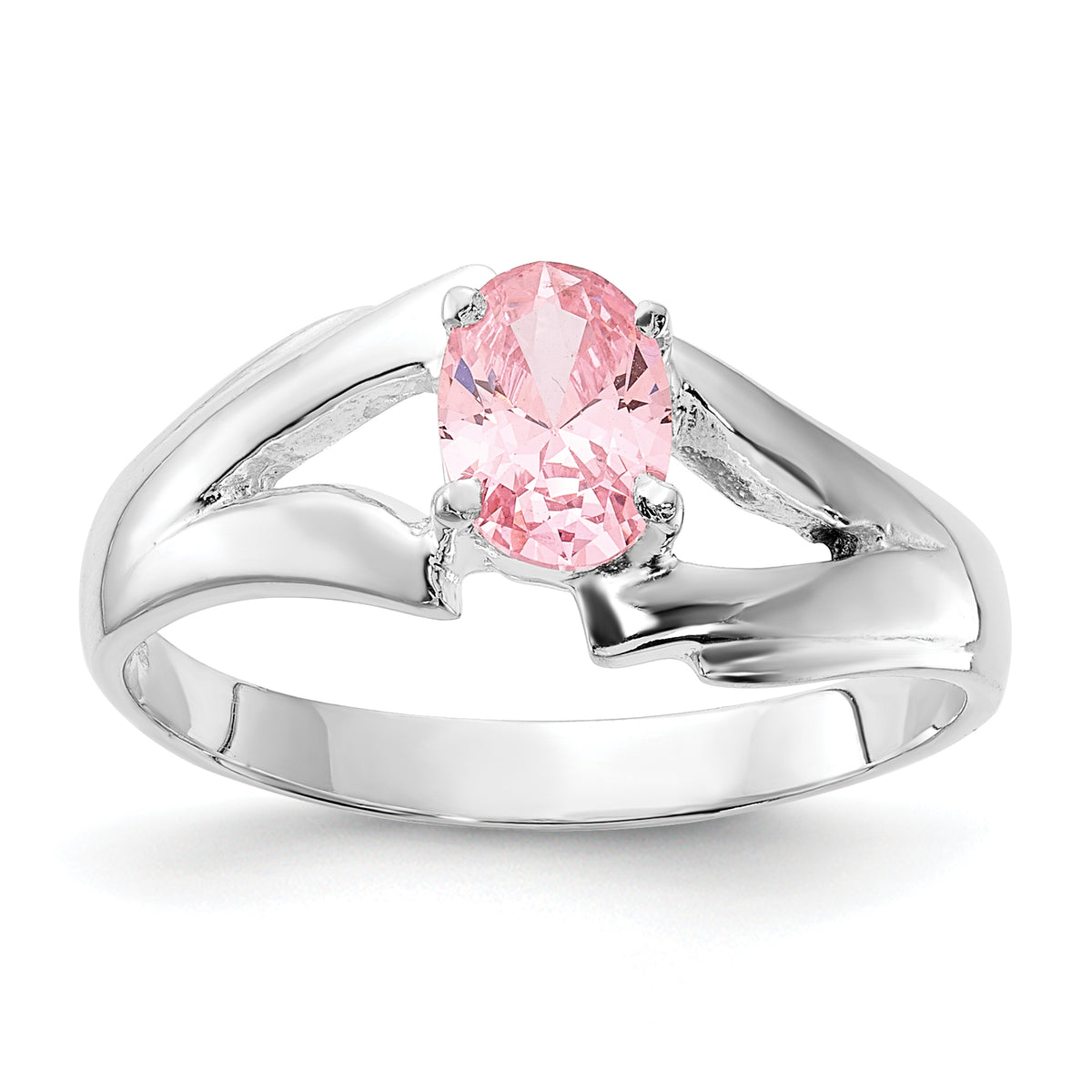 Sterling Silver Polished Pink Oval CZ Ring