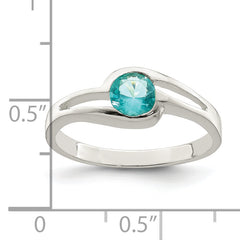 Sterling Silver Light Blue Round Bezel CZ Ring