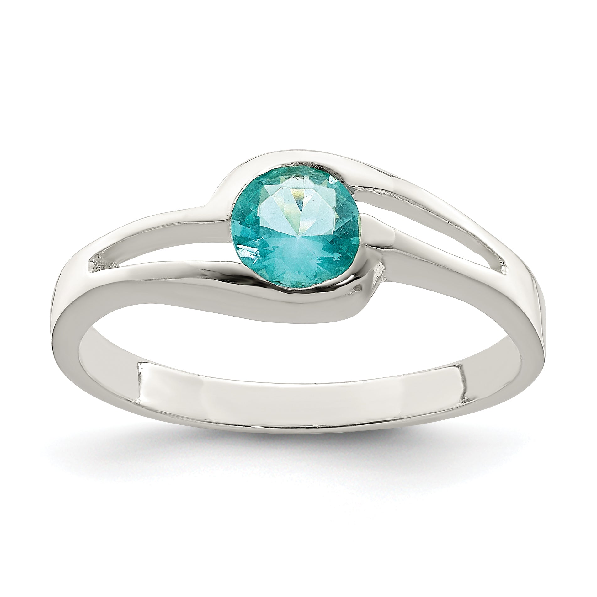 Sterling Silver Light Blue Round Bezel CZ Ring