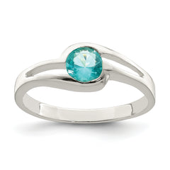 Sterling Silver Light Blue Round Bezel CZ Ring