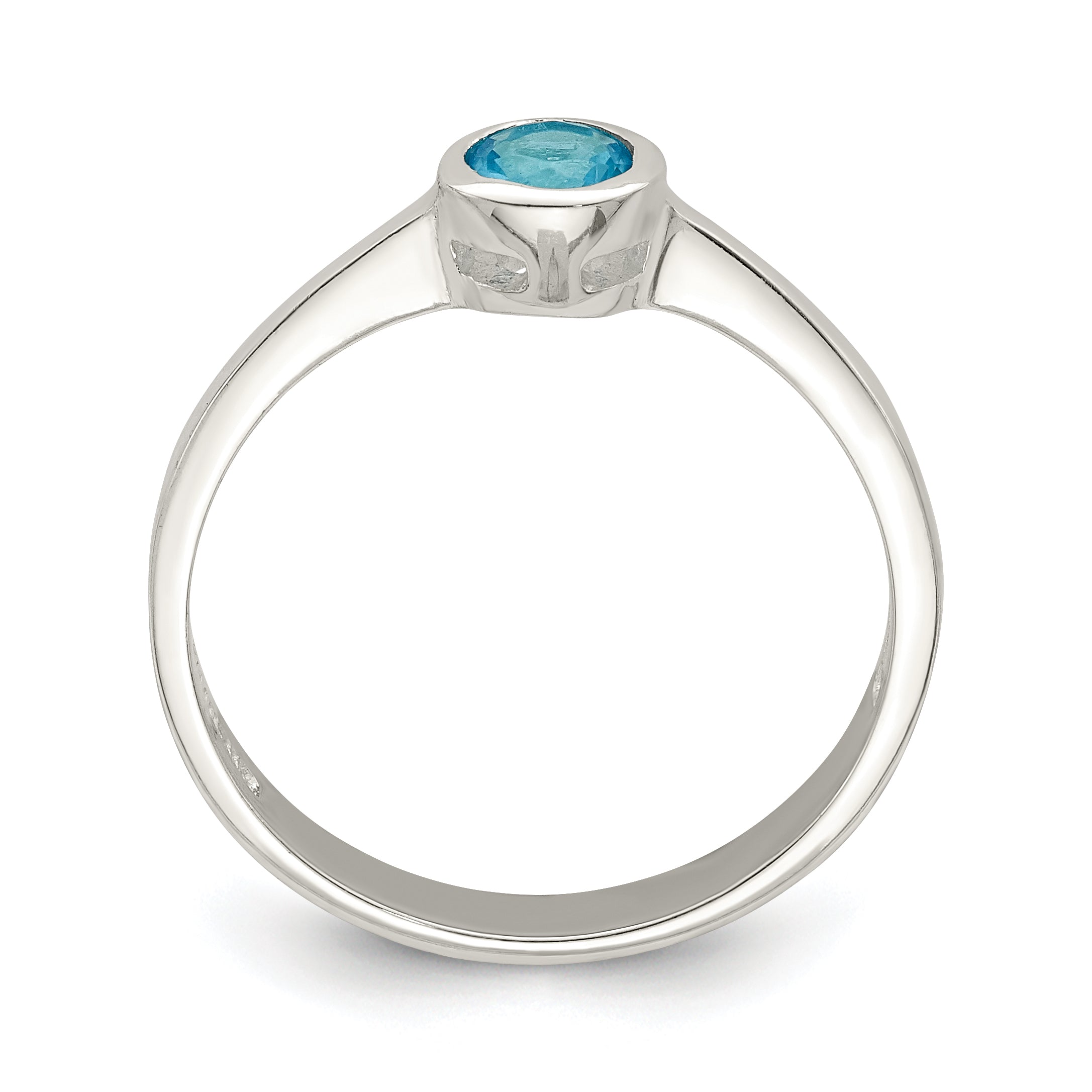 Sterling Silver Light Blue Round Bezel CZ Ring