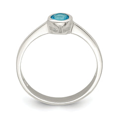 Sterling Silver Light Blue Round Bezel CZ Ring