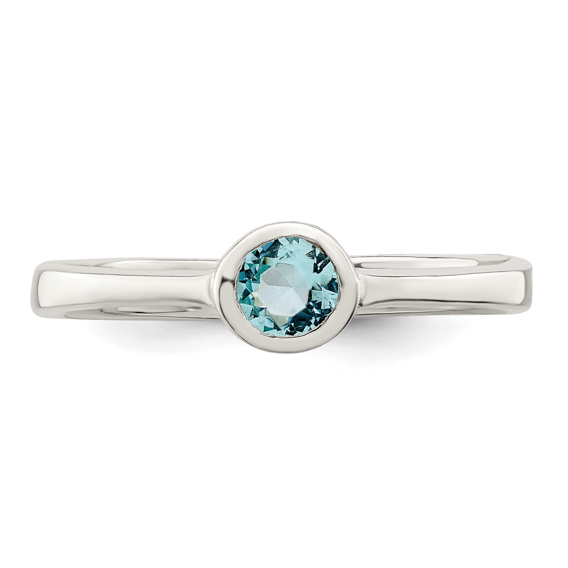 Sterling Silver Light Blue Round Bezel CZ Ring